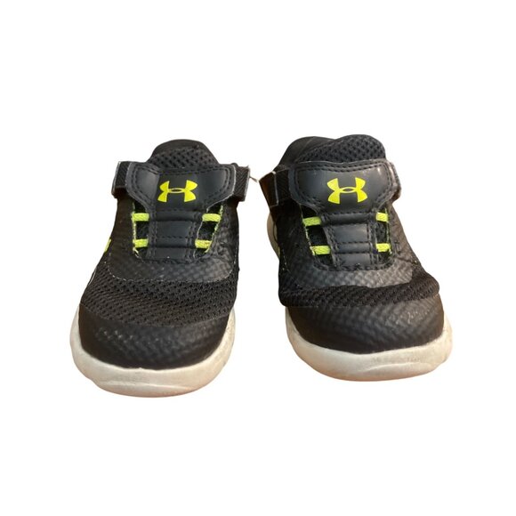 Under Armour Kids Running Shoes Black Neon Green Hook Loop Size 7K - Picture 1 of 4